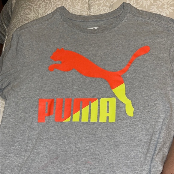 Puma Gray T-Shirt with Red and Yellow Logo - Picture 1 of 1